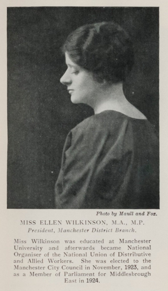 Black and white photograph of Ellen Wilkinson in profile